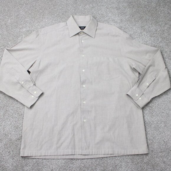 BOSS Hugo Boss Shirt Mens 16, 32/33 Beige 100% Cotton Long Sleeve Button Up - Picture 2 of 14